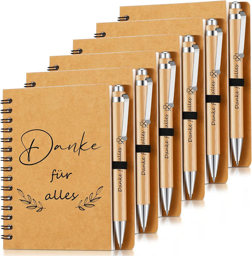 6er-Set Dankeschön-Geschenke für Kollegen, Lehrer, Lehrerinnen, Abschiedsgeschenk, inspirierende Mitarbeitergeschenke, Spiralnotizblock und Holzkugelschreiber.
