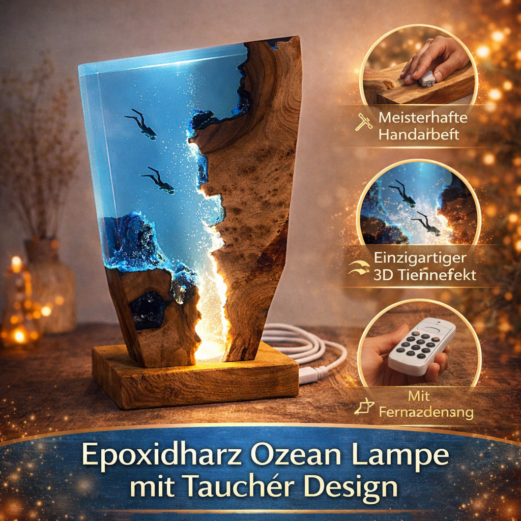 Handgefertigte Epoxidharz Lampe „Tiefsee-Abenteuer“