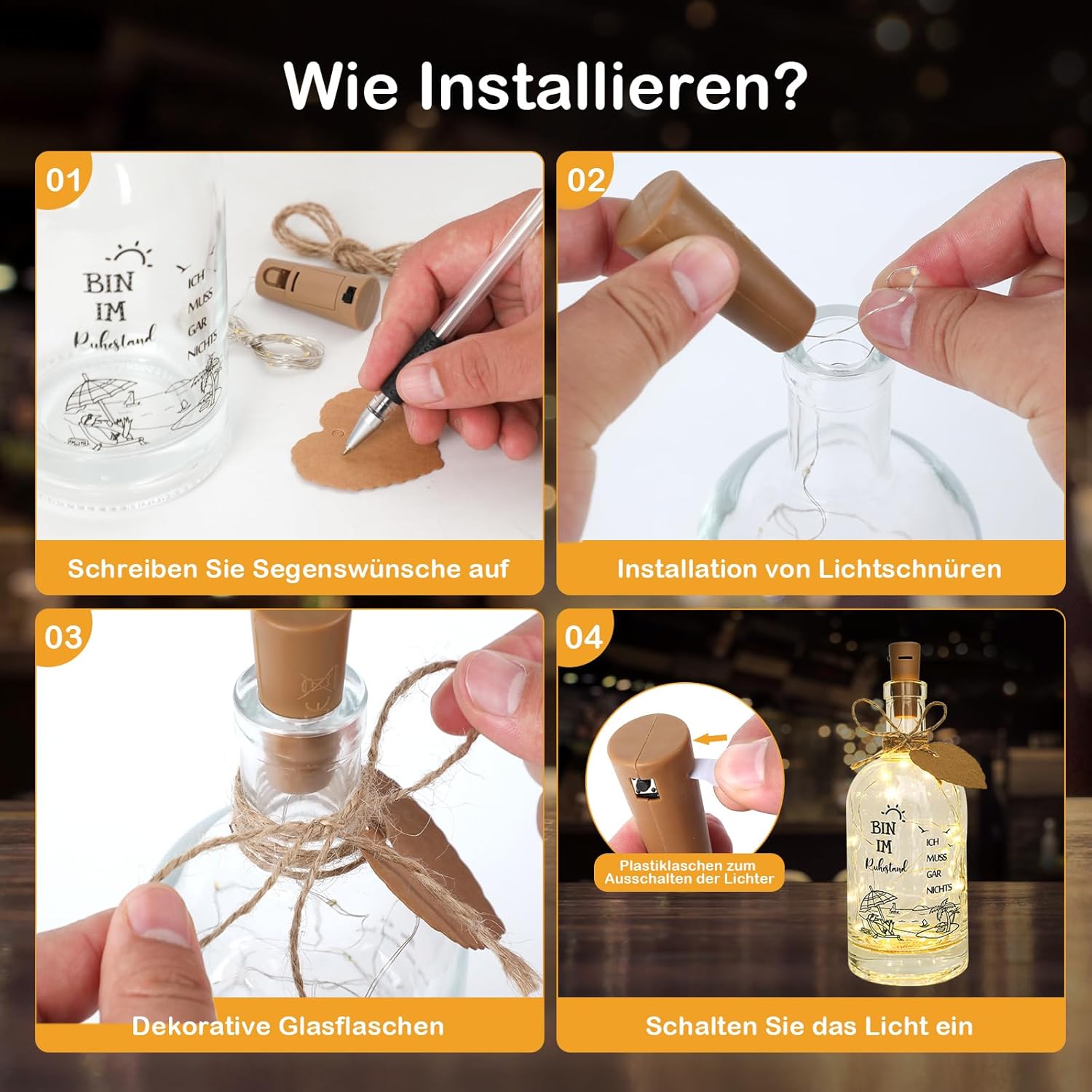 LED Flaschenlicht „Bin im Ruhestand"