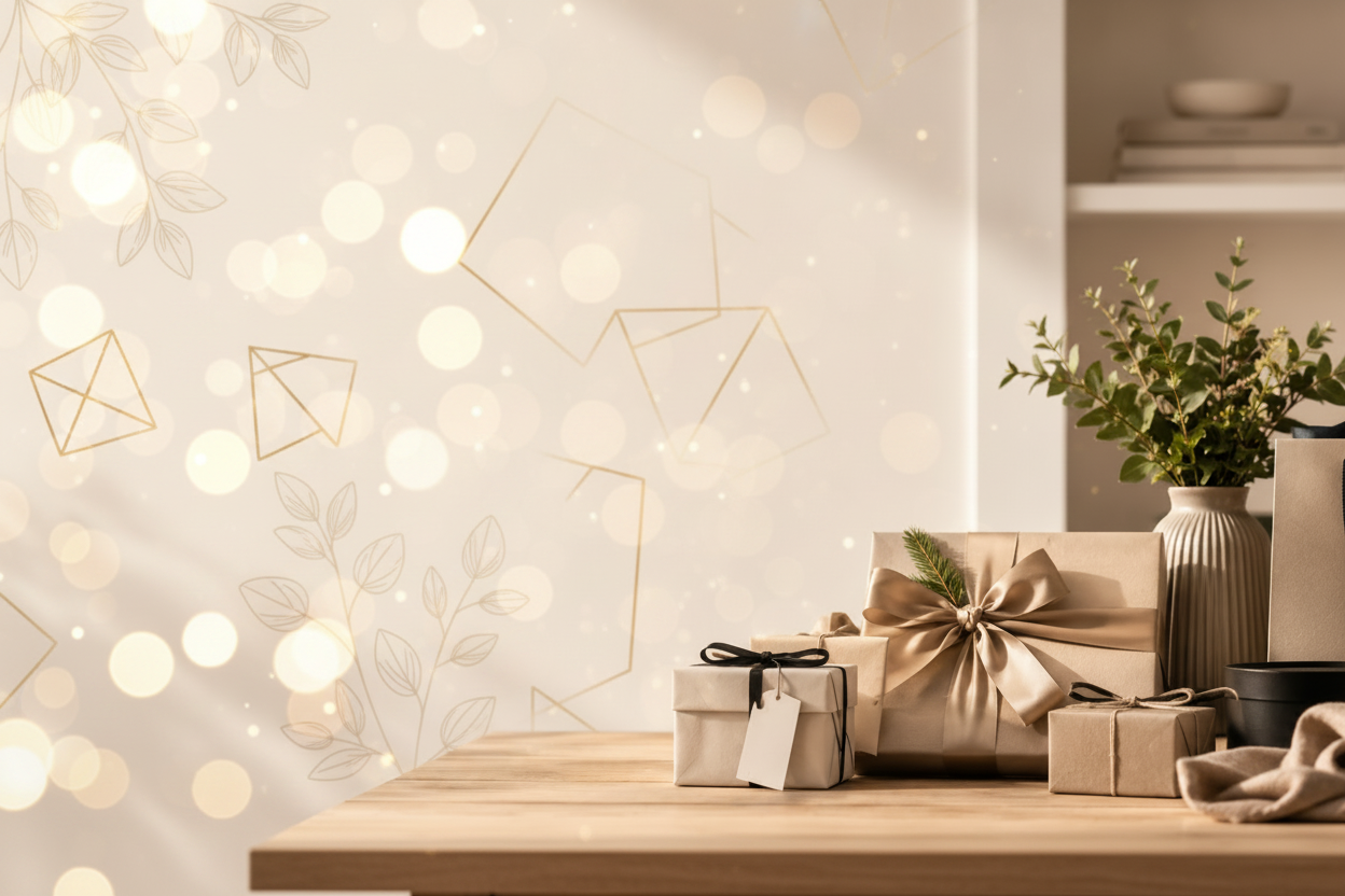 Kuratierte Geschenkideen von Ideenerei – handverpackte Präsente, natürliche Dekoration und edle Details in warmem Ambiente