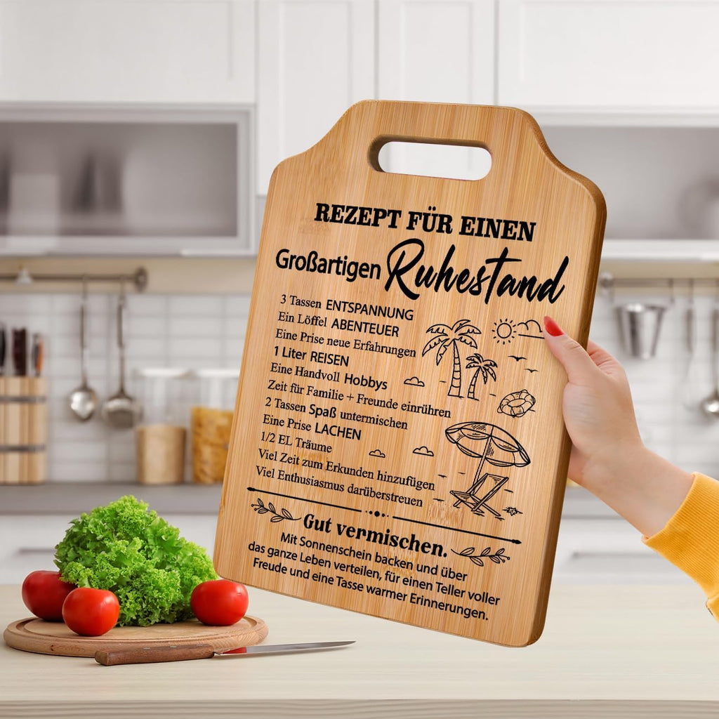 Ein emotionales und praktisches Ruhestandspräsent für Männer und Frauen zum Renteneintritt – Nachhaltige Küchendekoration aus 100% Naturbambus.
