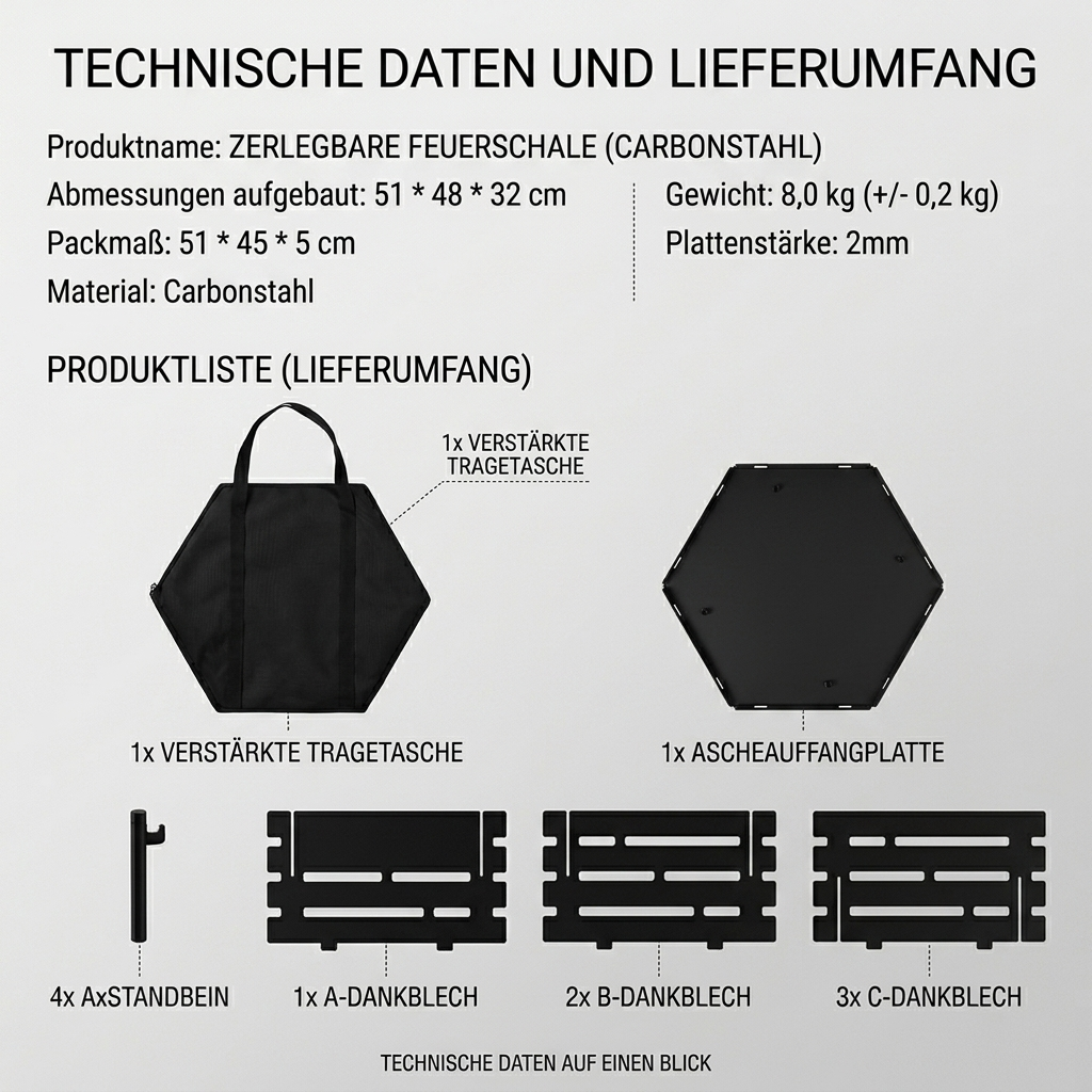 Steckbare Feuerschale aus Carbonstahl