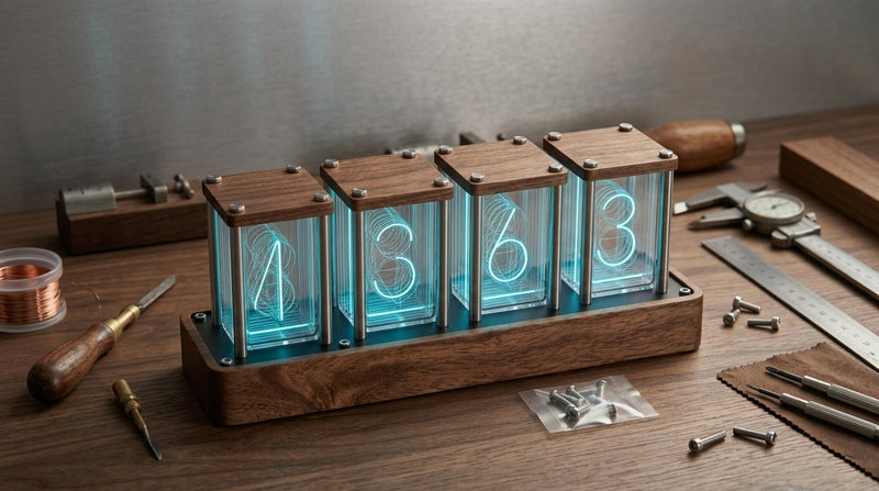 IPS Nixie Röhre Uhr: Massives Walnussholz & Aluminiumlegierung