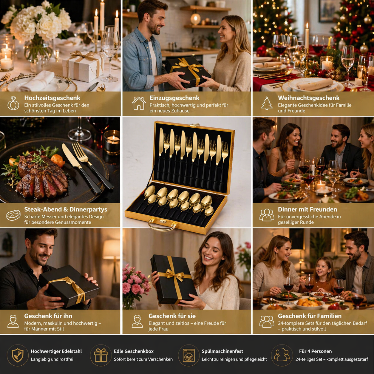 Edelstahl Besteckset 24-teilig in Geschenkbox Perfekt als Geschenk – für viele Anlässe gedacht