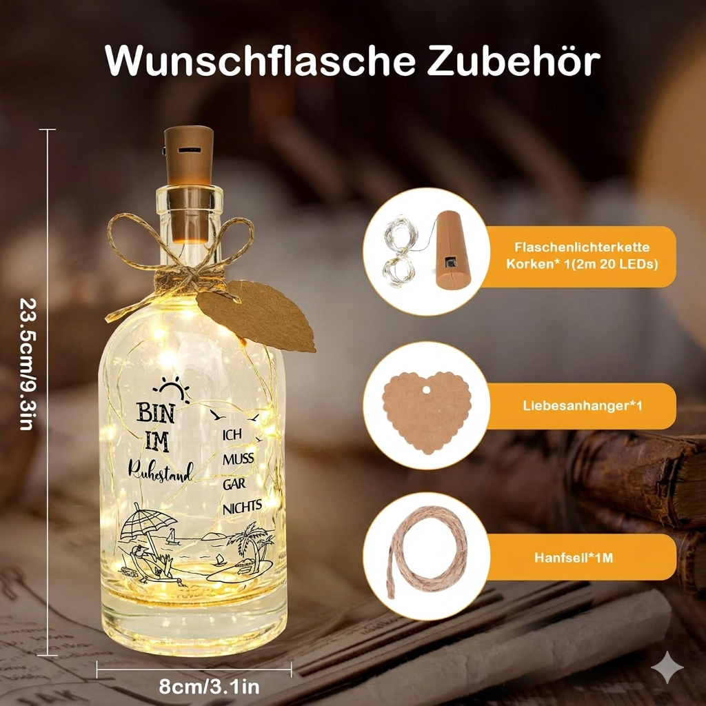LED Flaschenlicht "Bin im Ruhestand" | Originelles Abschiedsgeschenk – Ideenerei