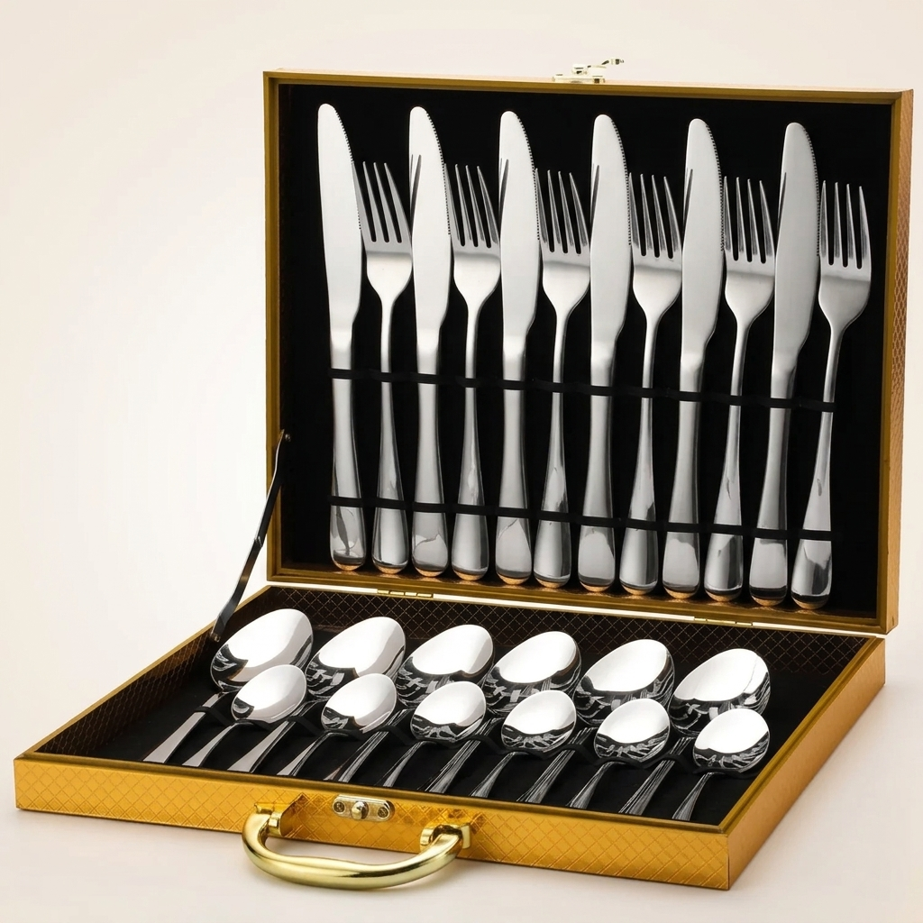Edelstahl Besteckset 24-teilig in Geschenkbox
