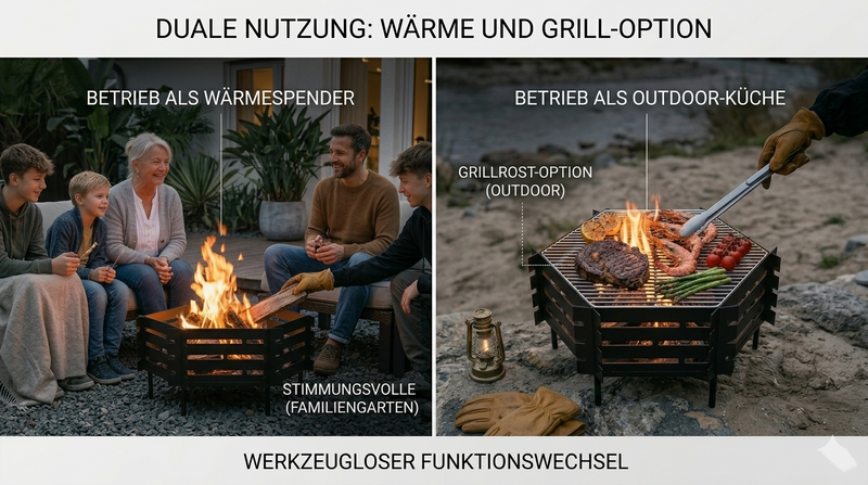 2-in-1 Carbonstahl Feuerschale: Wärmequelle & Outdoor-Grill für Garten und Camping