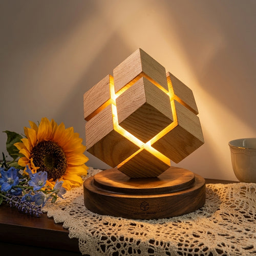 Exklusive Holz-Zauberwürfel-Nachtlampe – Ein Meisterwerk des Lichts