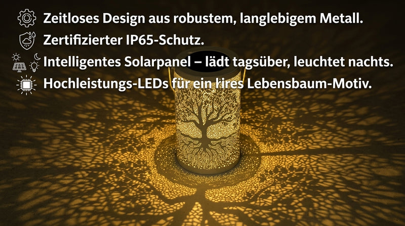 Solar-Gartenlaterne mit Lebensbaum-Muster & LED-Licht