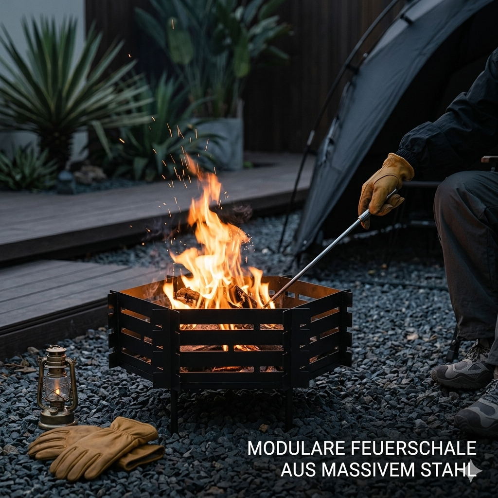 Steckbare Feuerschale aus Carbonstahl | Modulares Design für Garten & Outdoor