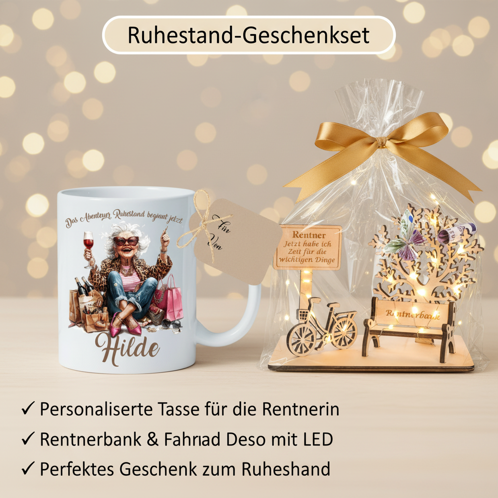 Das Abenteuer Ruhestand beginnt jetzt – Ihre personalisierte Tasse für die Rentnerin
