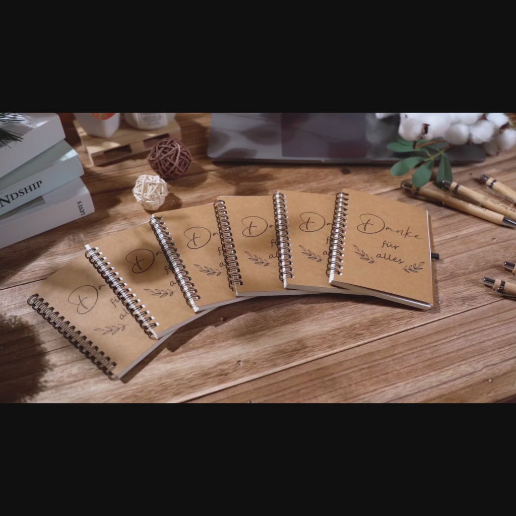 6er-Set Dankeschön-Geschenke für Kollegen, Lehrer, Lehrerinnen, Abschiedsgeschenk, inspirierende Mitarbeitergeschenke, Spiralnotizblock und Holzkugelschreiber.
