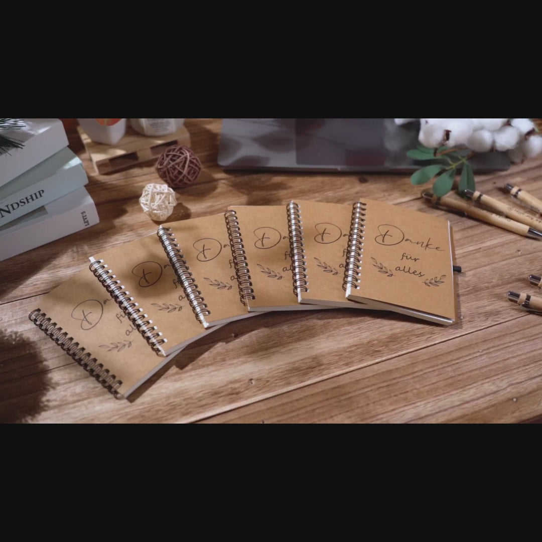 6er-Set Dankeschön-Geschenke für Kollegen, Lehrer, Lehrerinnen, Abschiedsgeschenk, inspirierende Mitarbeitergeschenke, Spiralnotizblock und Holzkugelschreiber.