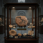  Pterosaurier-Fossil Replik in einer dunklen Holzvitrine im Stil eines deutschen Naturkundemuseums, dramatische Spotbeleuchtung