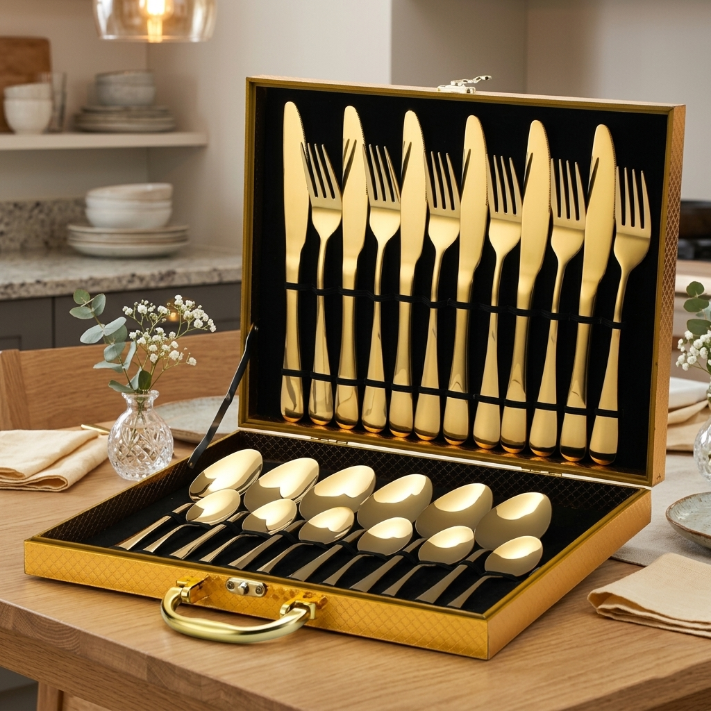 Edelstahl Besteckset 24-teilig in Geschenkbox Perfekt als Geschenk