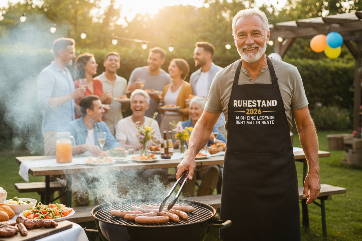 Mit dem humorvollen Aufdruck „Ruhestand 2026 – Auch eine Legende geht mal in Rente“ wird diese Grillschürze zum Highlight jeder Ruhestandsfeier. Das originelle Design sorgt garantiert für Lacher und ist gleichzeitig eine besondere Erinnerung an eine erfolgreiche Karriere. Ideal für Männer, die gerne grillen und ihren Ruhestand mit Stil genießen möchten.