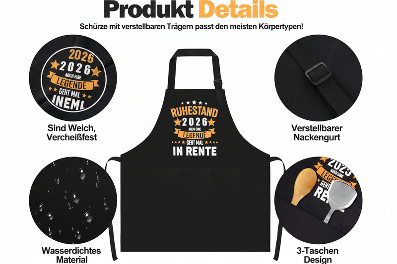 Drei geräumige Fronttaschen bieten ausreichend Platz für Grillzangen, Gewürze, Feuerzeuge, Handy oder Küchenutensilien. So bleibt beim Grillen alles griffbereit und die Hände frei für das Wesentliche – perfektes BBQ-Vergnügen.